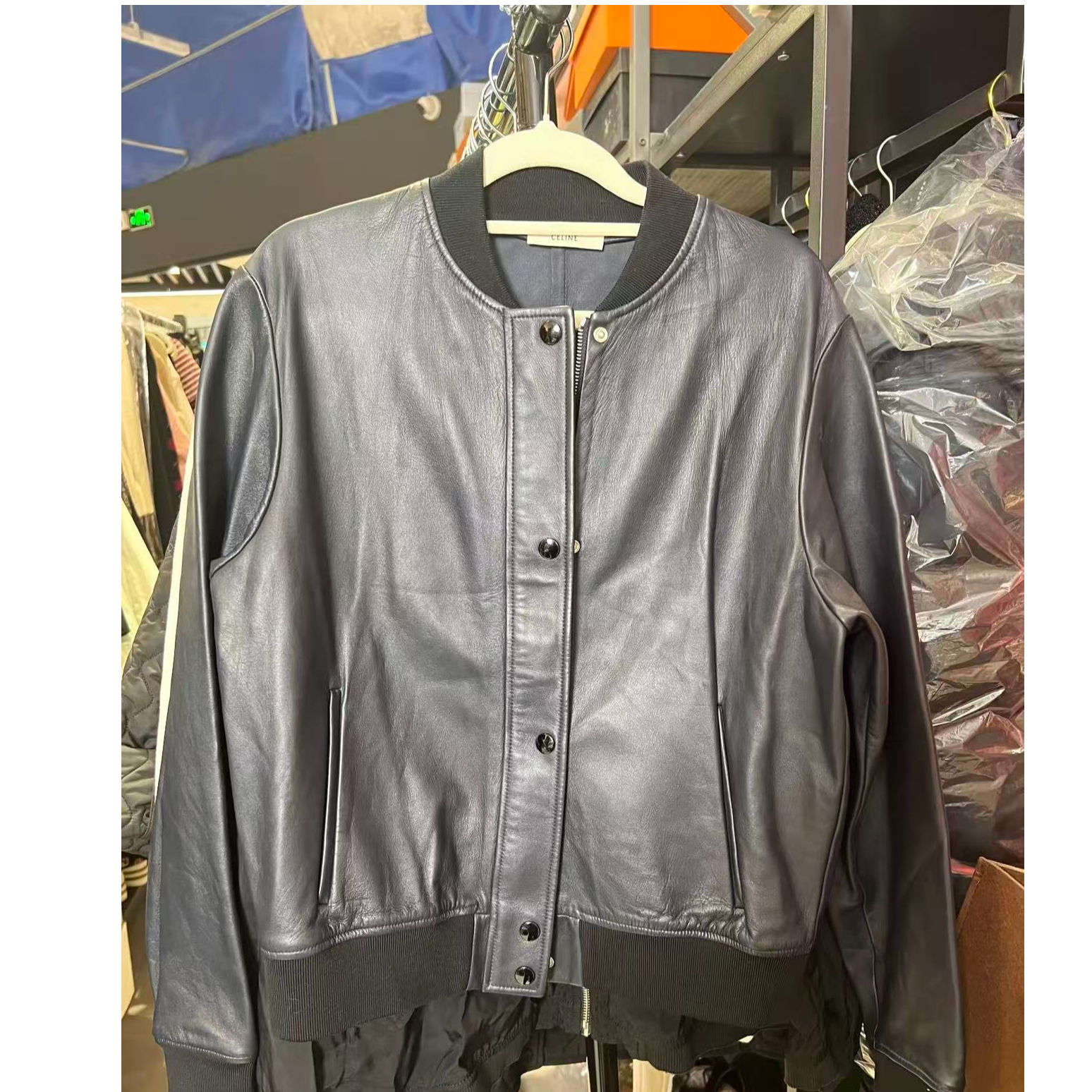 99新 Celine/思琳 深蓝色小羊皮  皮衣外套 38码