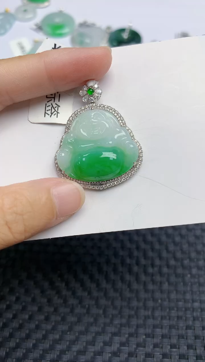 翡翠18K金镶嵌颈饰天然缅甸A货翡翠百元以上9元证书费自理