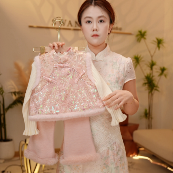 【现货】【Y.a6193】2025秋季新款女童国风加绒复古女宝长裤套装中式