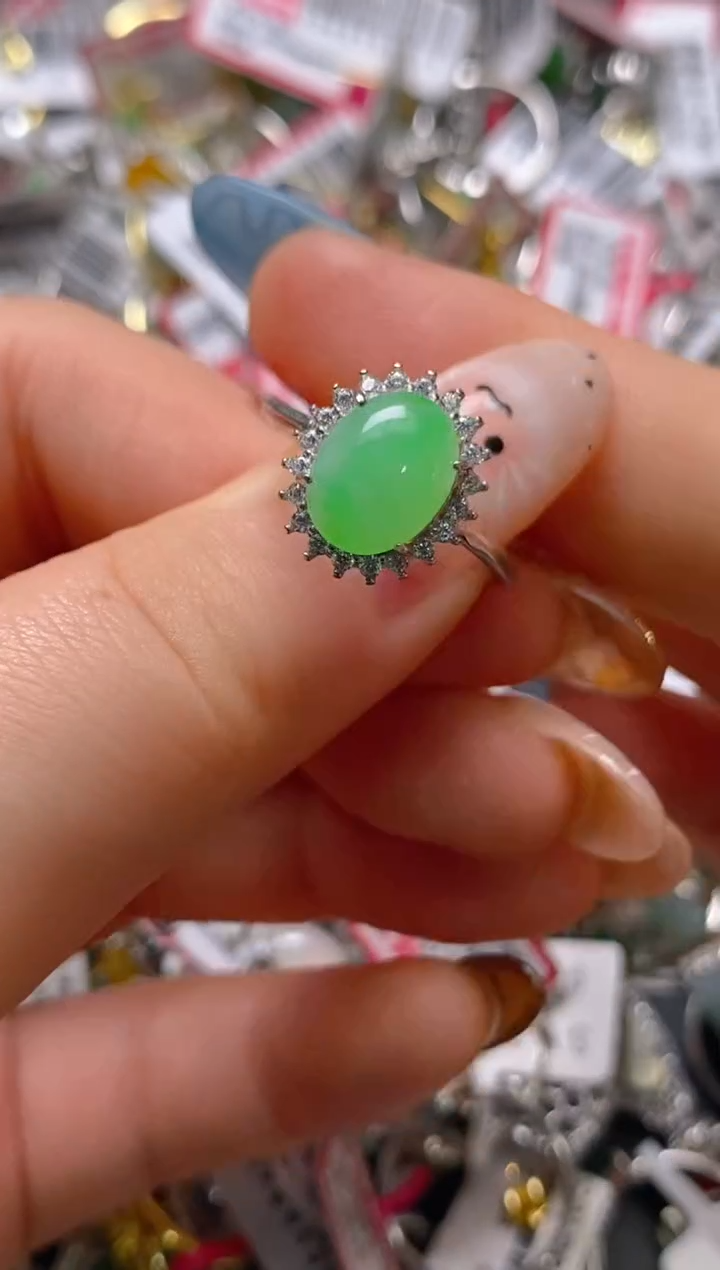 银S925镶嵌戒指翡翠百内无证书