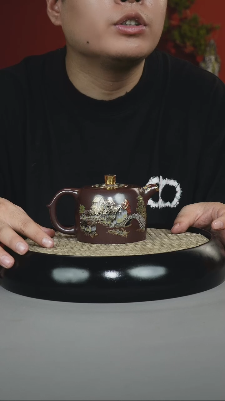 茶壶紫砂石红 井栏 古南街 珐琅彩 