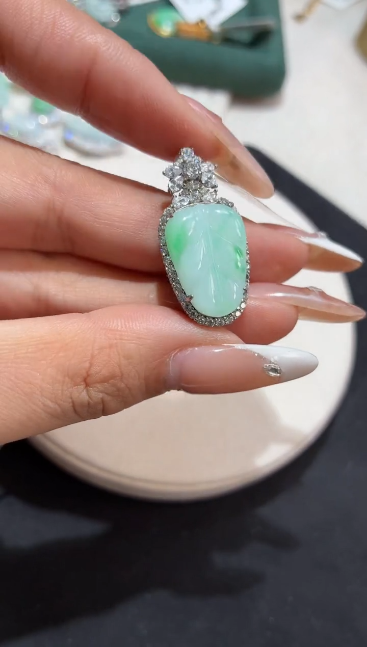 吊坠(不含链)银S925镶嵌翡翠【挽石珠宝】叶子