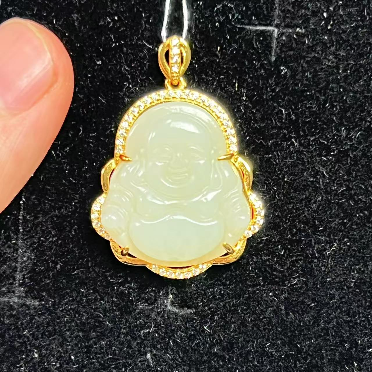 精品925银和田玉弥勒挂坠