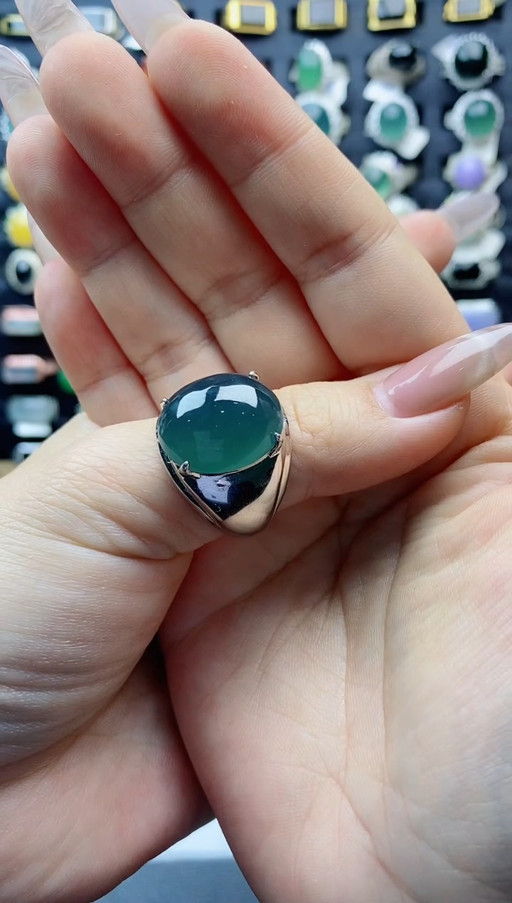 【闪购商品】翡翠戒指银S925镶嵌天然翡翠男戒