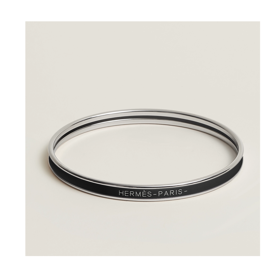 全新未使用 Hermes/爱马仕 小花6欢 超窄 珐琅手镯 黑色 62号