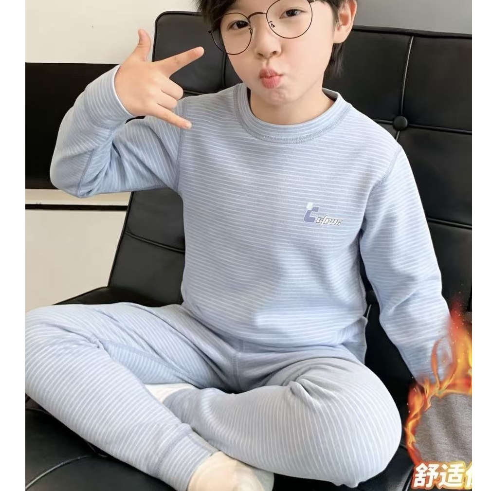 201272男童德绒保暖时尚家居服套装2025冬款新款圆领透气两件套