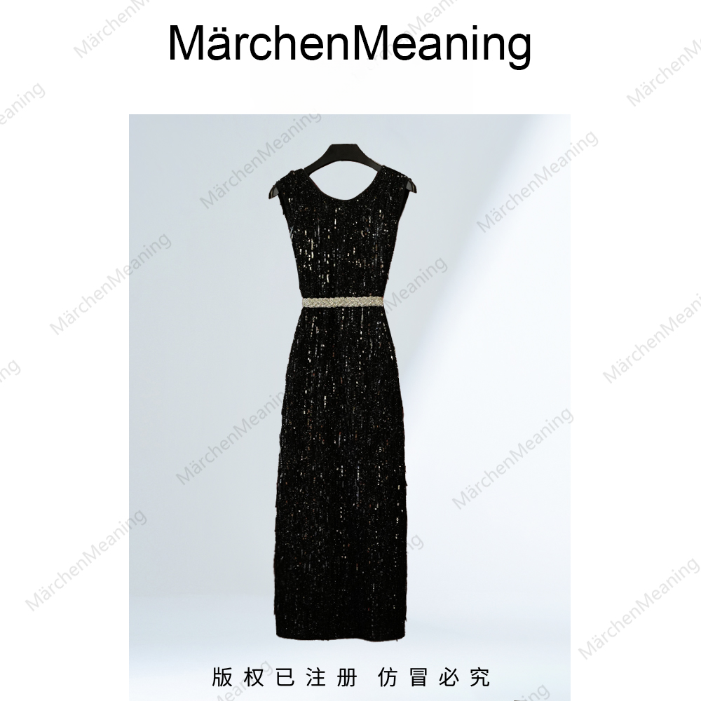 夏款定制手工流苏特芙蓉连衣裙显瘦女装设计师无袖收腰丹丹