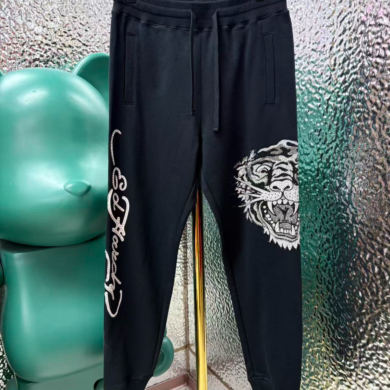 ED DAESUNG秋冬季烫钻拔印灰白虎头时尚百搭束腿小脚裤卫裤束口