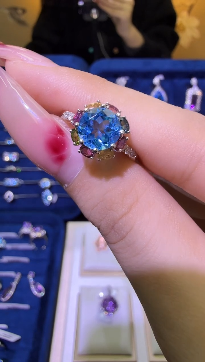 银S925镶嵌戒指托帕石天然宝石