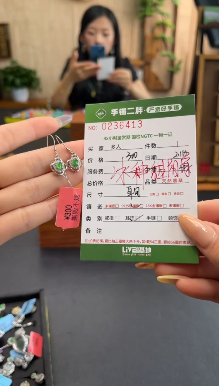 【闪购商品】翡翠耳饰银S925镶嵌多人