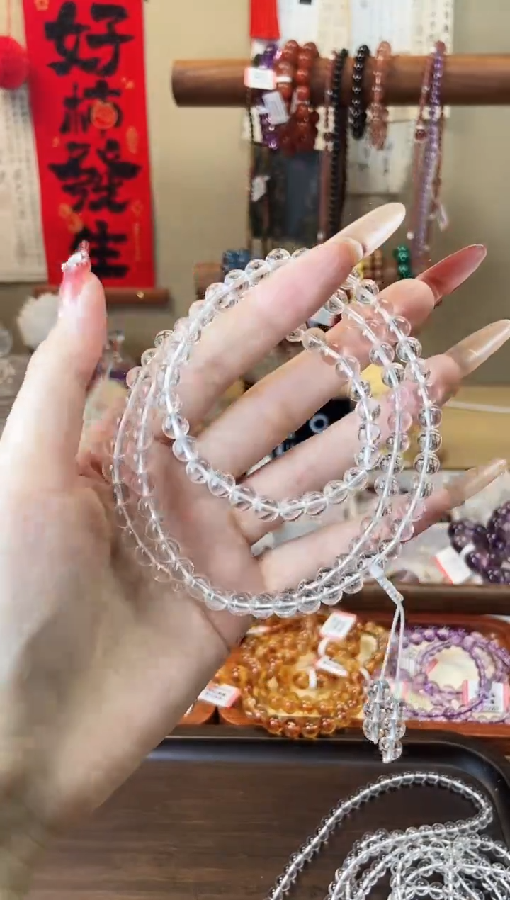 【闪购商品】水晶手串未镶嵌6mm108颗白水晶多圈