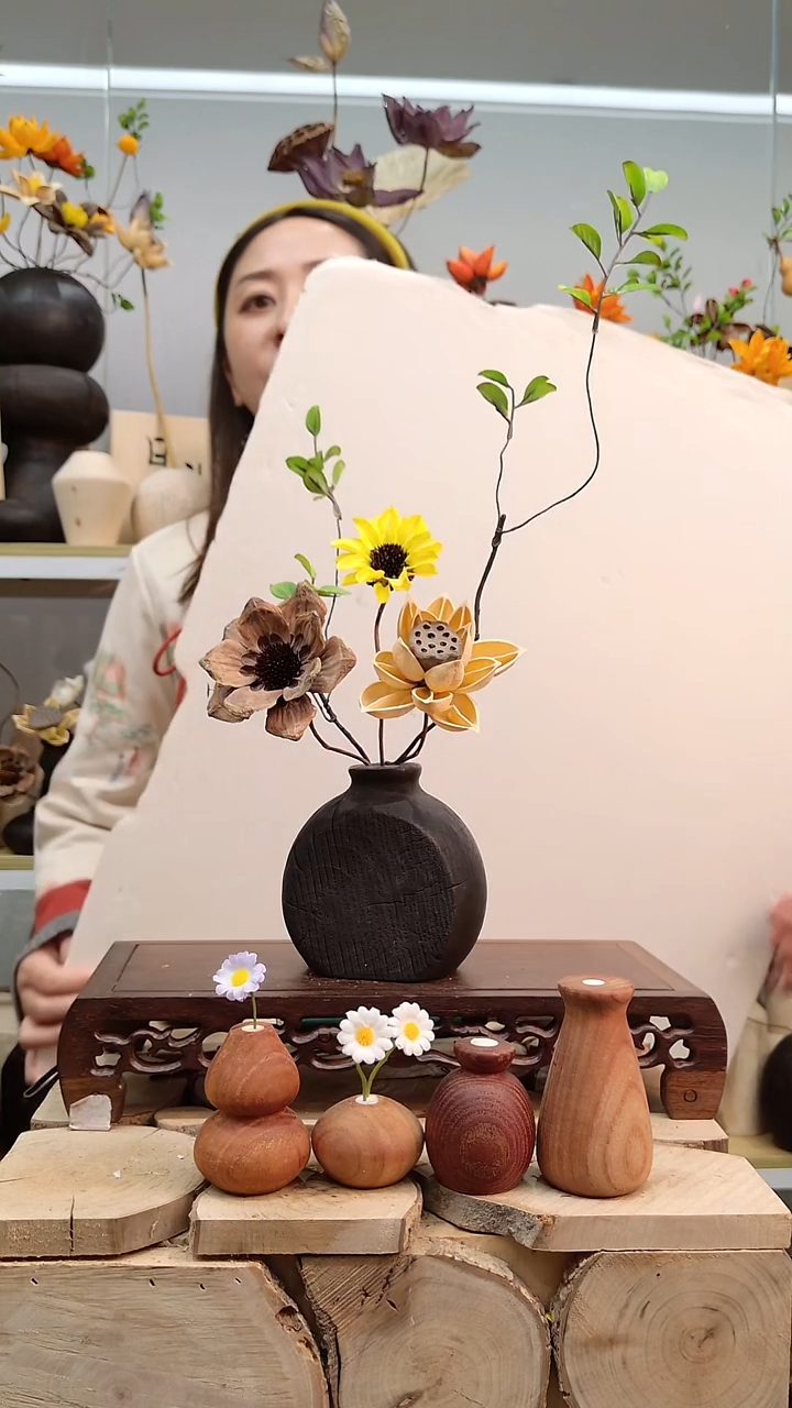 木实木花瓶配花一套