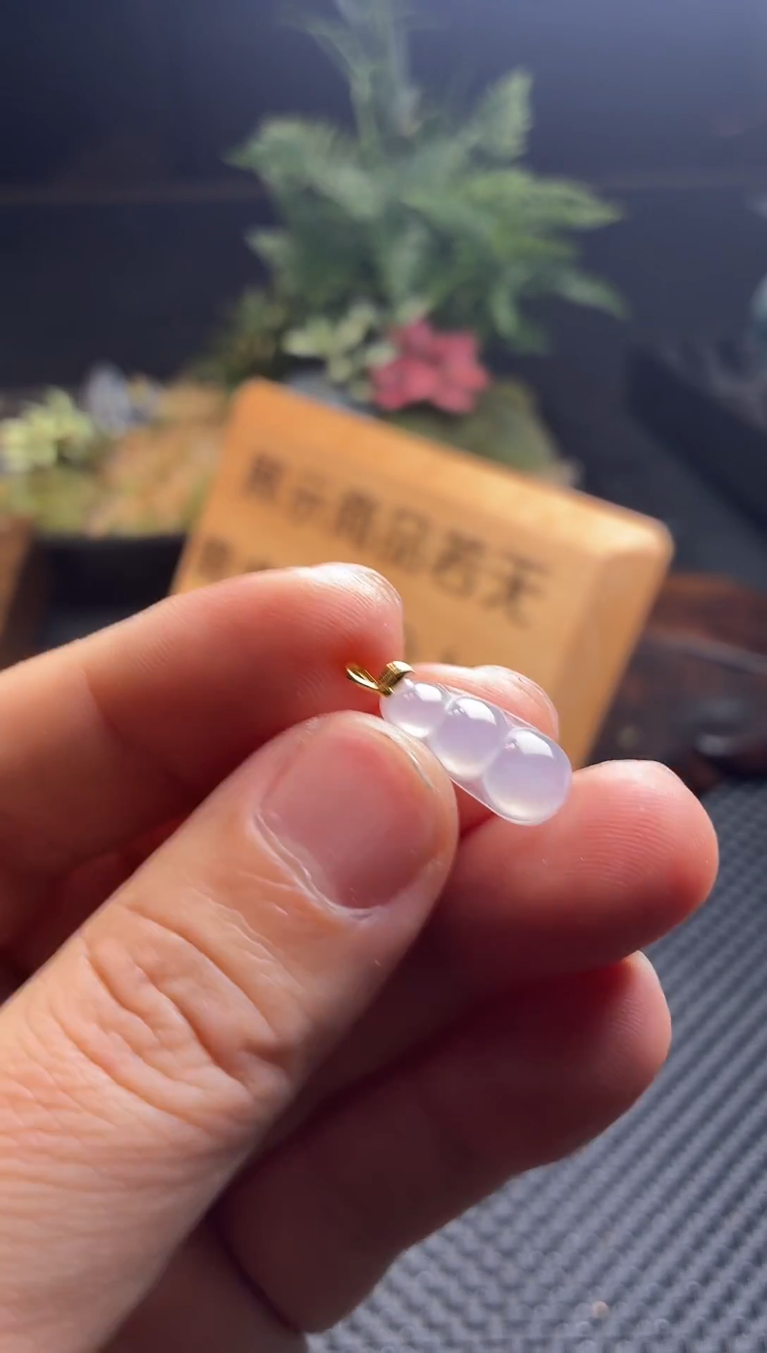 翡翠18K金镶嵌颈饰豆子