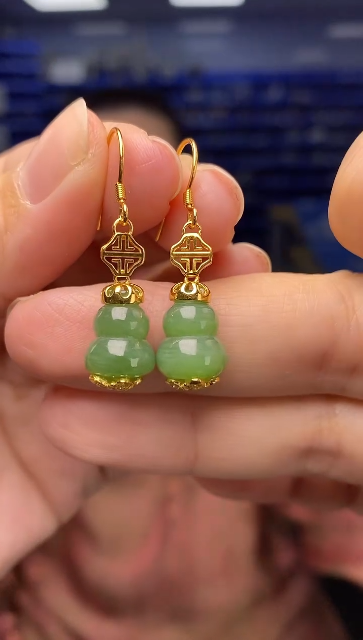 银S925镶嵌和田玉耳饰G14034