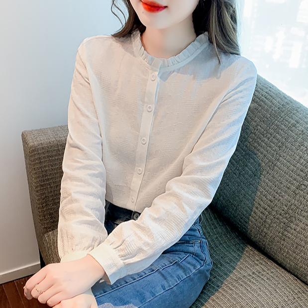 春秋新款洋气纯棉衬衫女设计感小众长袖小衫上衣