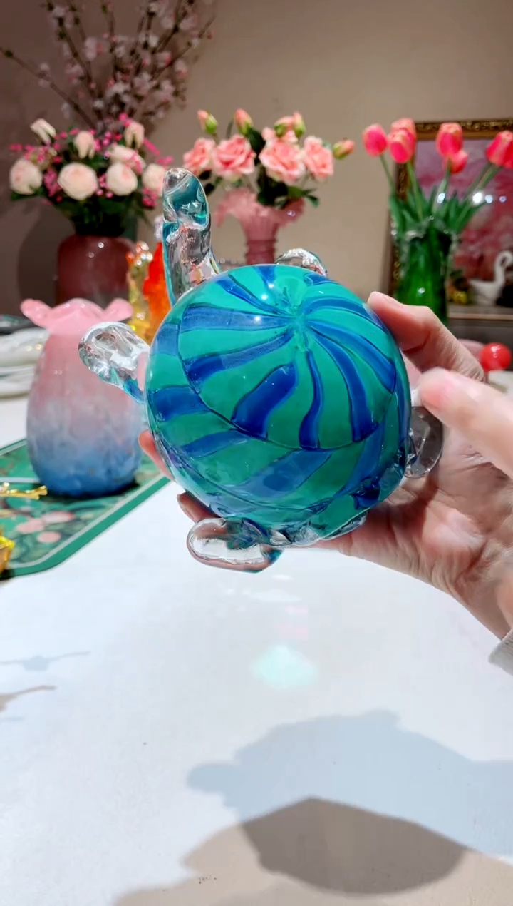【闪购商品】琉璃手工艺品绿蓝龟  微瑕