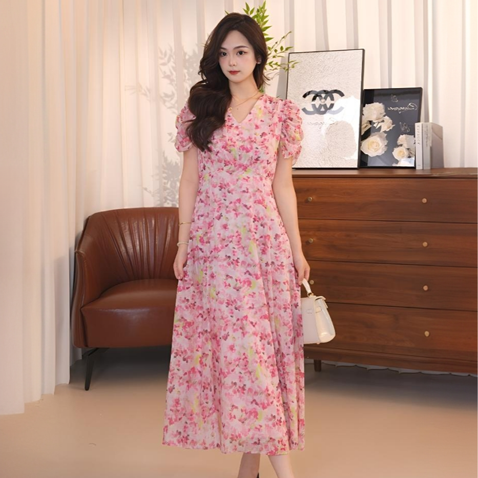 H231【拉KD】新款印花100桑蚕丝真丝连衣裙女