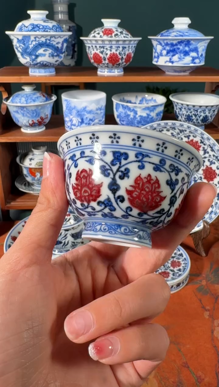 【闪购商品】杯永明尚玩缠枝莲狮心迷你压手杯