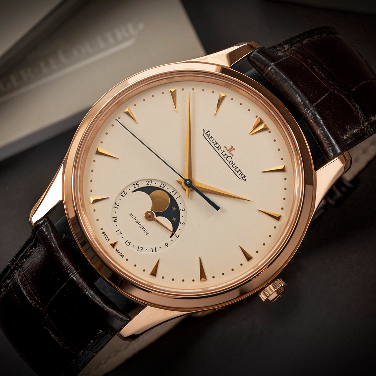 99新 Jaeger-LeCoultre/积家 大师/单表18k玫瑰金机械男表1362520