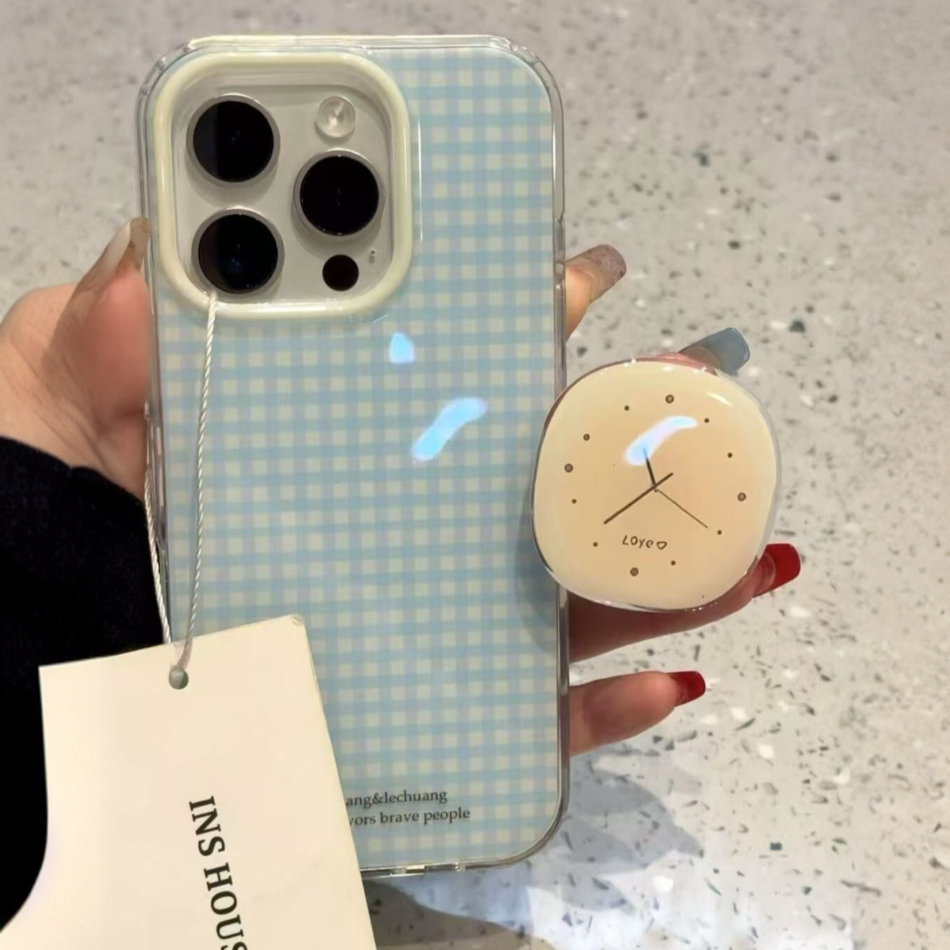 蓝线条格纹适用苹果华为vivo小米oppo女iphone15/16/14手机壳