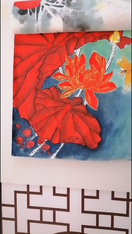 拓片用纸其他白云红荷图