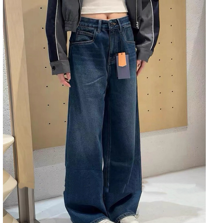 SU【352】代G  愫杨  2025冬新款蓝色特绒高腰宽松显瘦弯刀裤