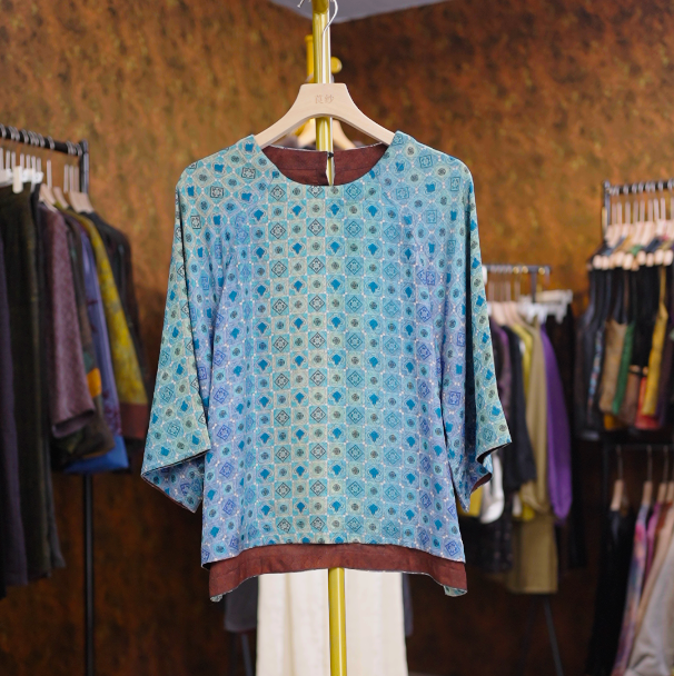 【蓝田】国风新款复古百搭气质新中式圆领上衣女940