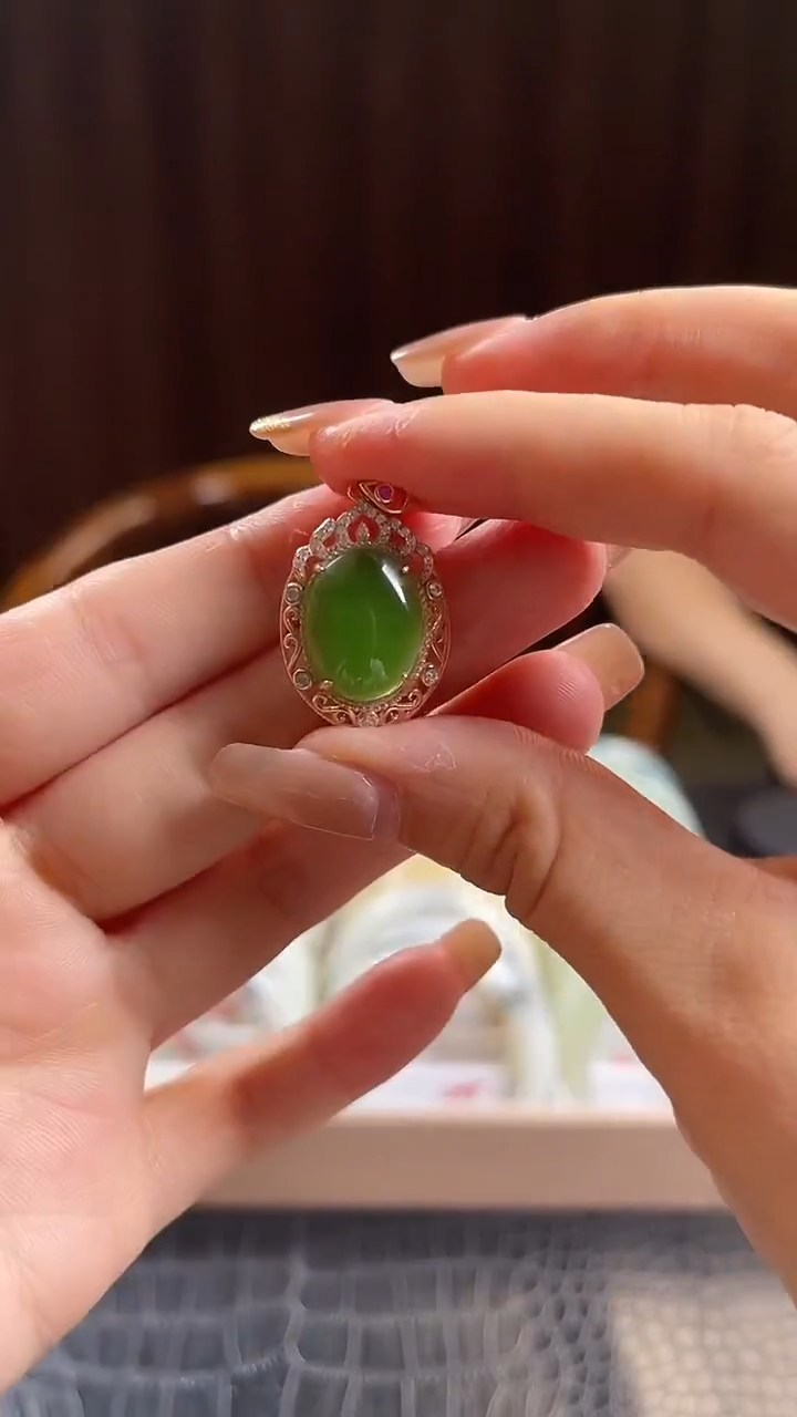 银S925镶嵌手串和田玉碧玉