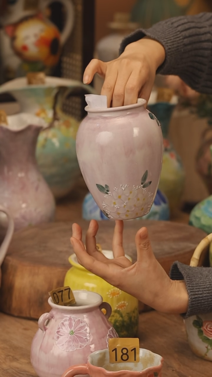 陶瓷景德镇设计师手作花器摆件侘寂风@M172@
