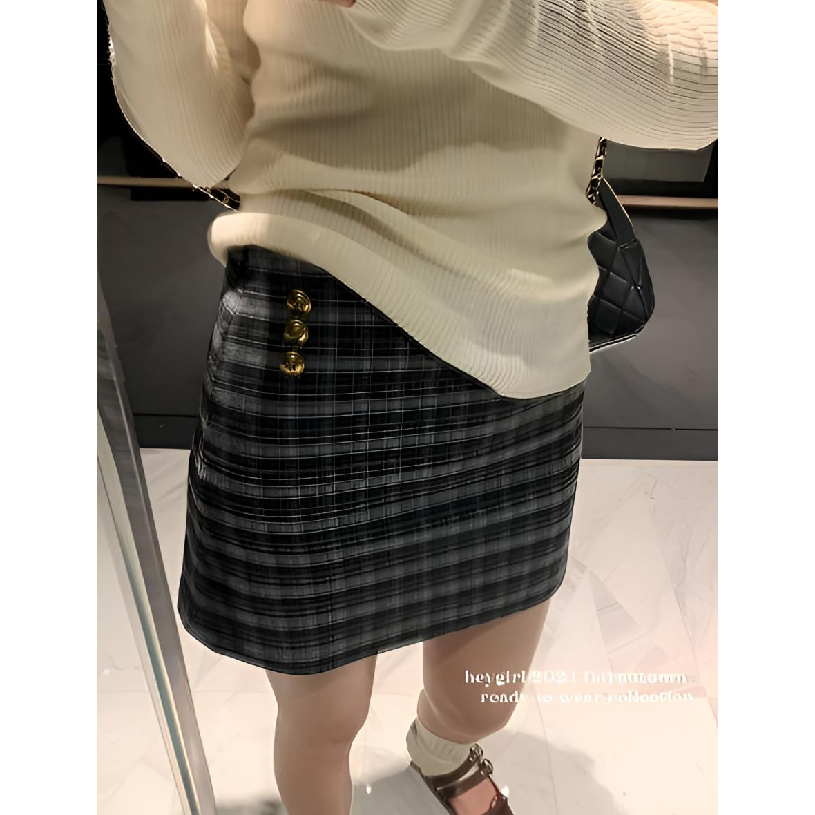 永茵|格子秋冬百搭半身裙显瘦