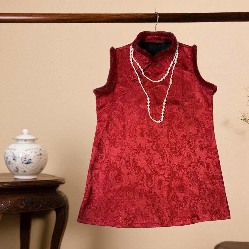 冬季免烫女提花立领马甲国风秋冬内搭马甲女士加绒加厚中式无袖