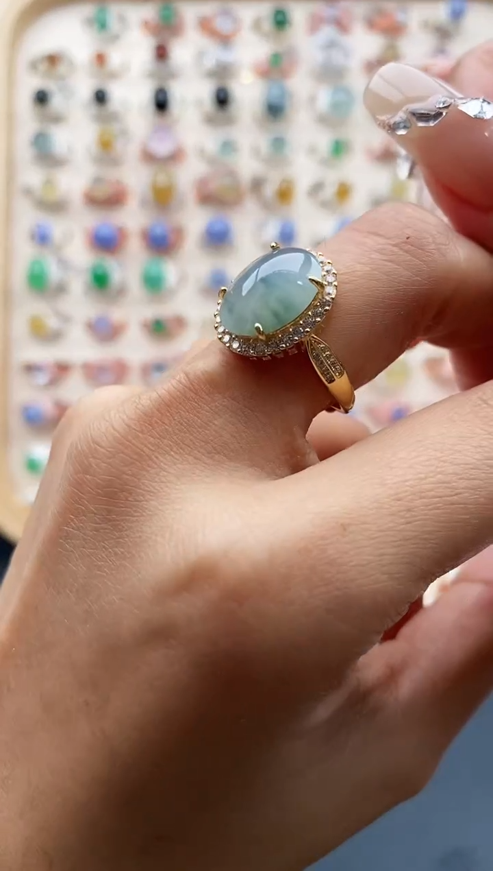 【闪购商品】翡翠戒指银S925镶嵌缅甸天然A货翡翠333   6-9