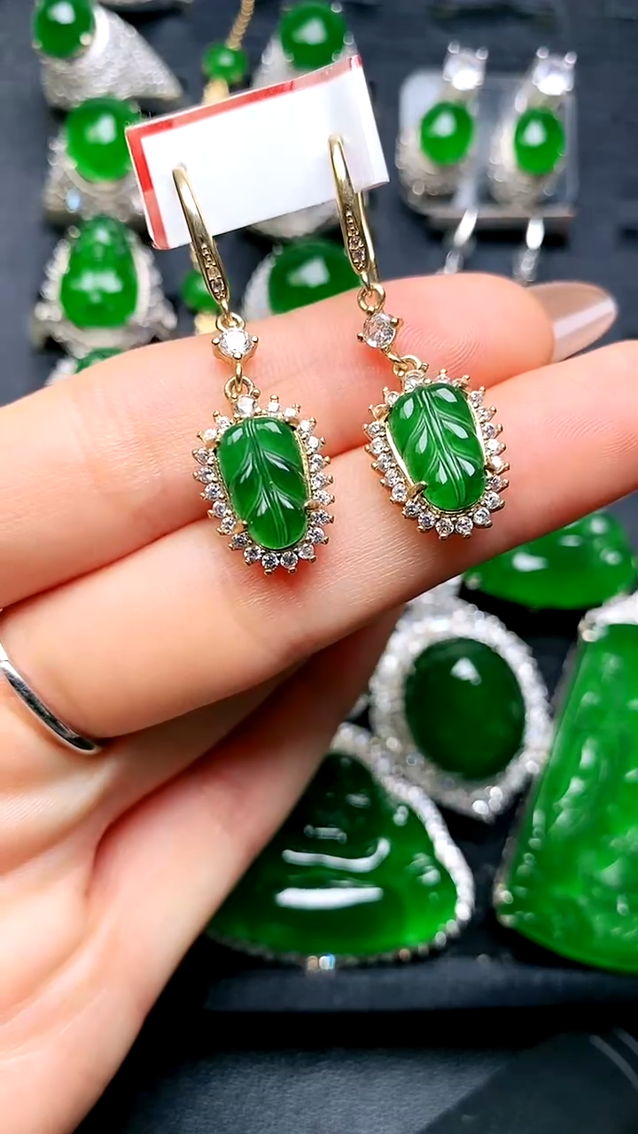 【闪购商品】翡翠耳坠未镶嵌叶子耳坠