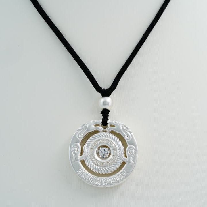 足银银制品 足银999双龙夺珠复古吊坠项链毛衣链古法