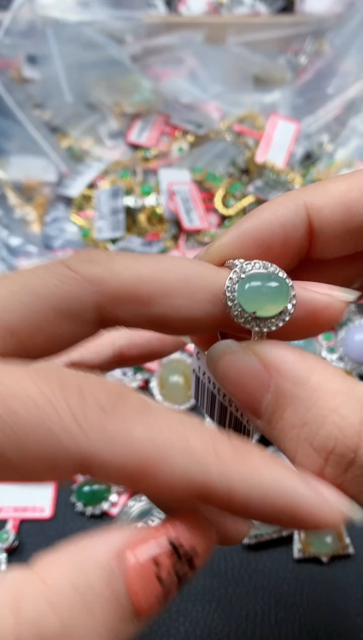 银S925镶嵌戒指翡翠天然A货缅甸翡翠