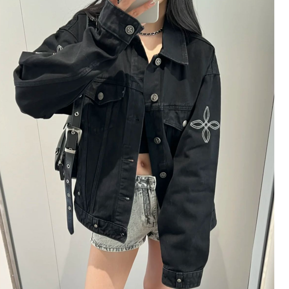 【牛仔外套合集】十字花牛仔外套黑花园外套女春秋