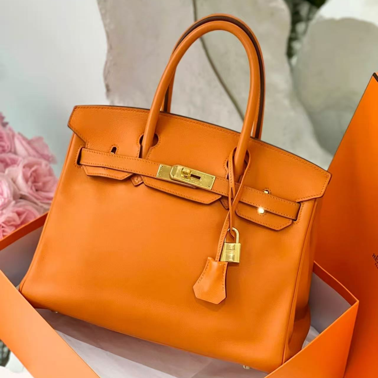 99新 Hermes/爱马仕 bk30爱马仕橙金扣s皮框M单肩包H747