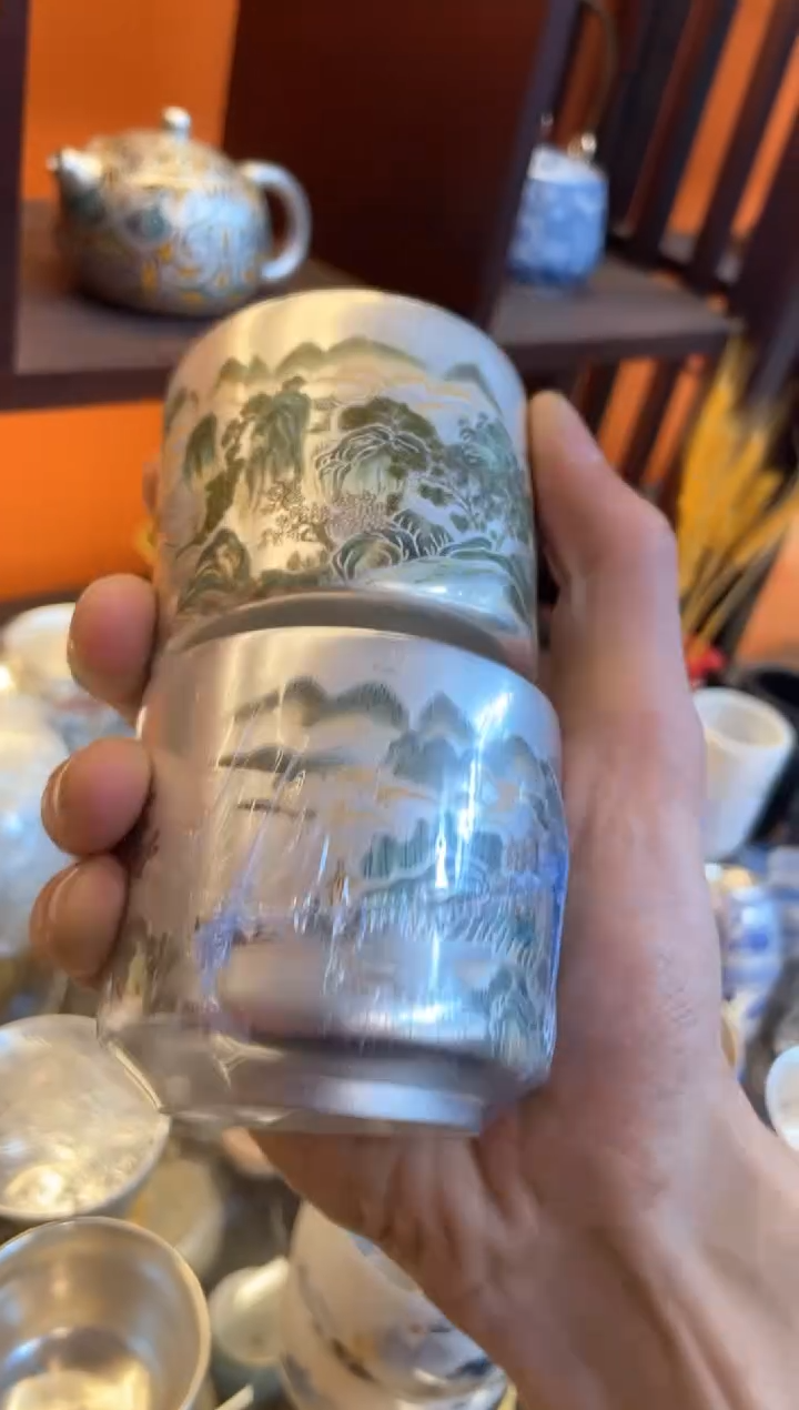 【闪购商品】瓷片@@@@@@@@@@@@@山水雅居银对杯