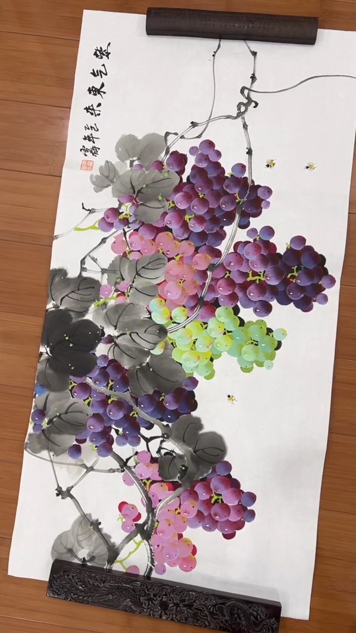国画【福利，纯手工手绘】李雪梅葡萄横幅98*50厘米