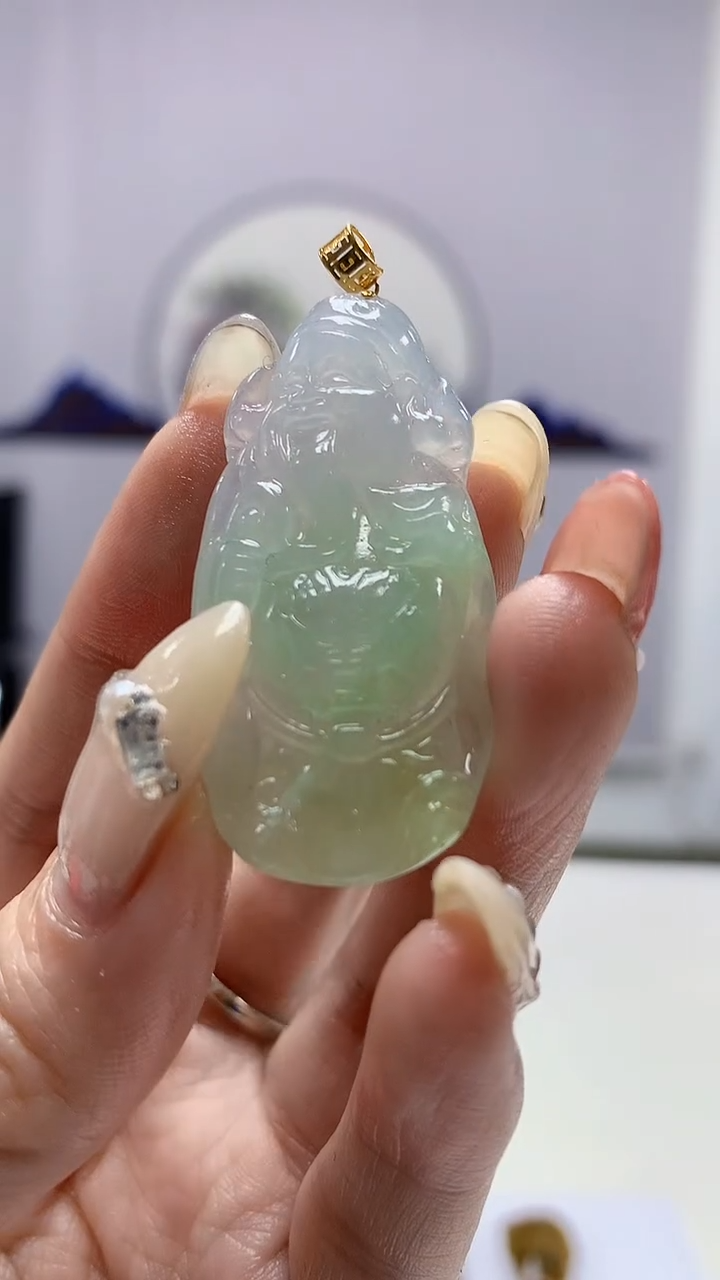 【闪购商品】定制翡翠18K金镶嵌3916DD-毛货挂件81