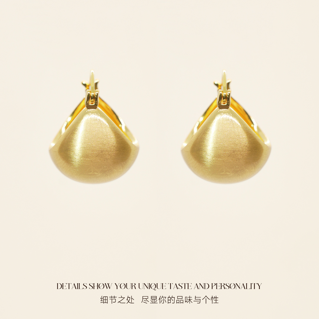 镀K金耳饰 复古港风耳扣金属拉丝高级感小众设计感精致气质时尚