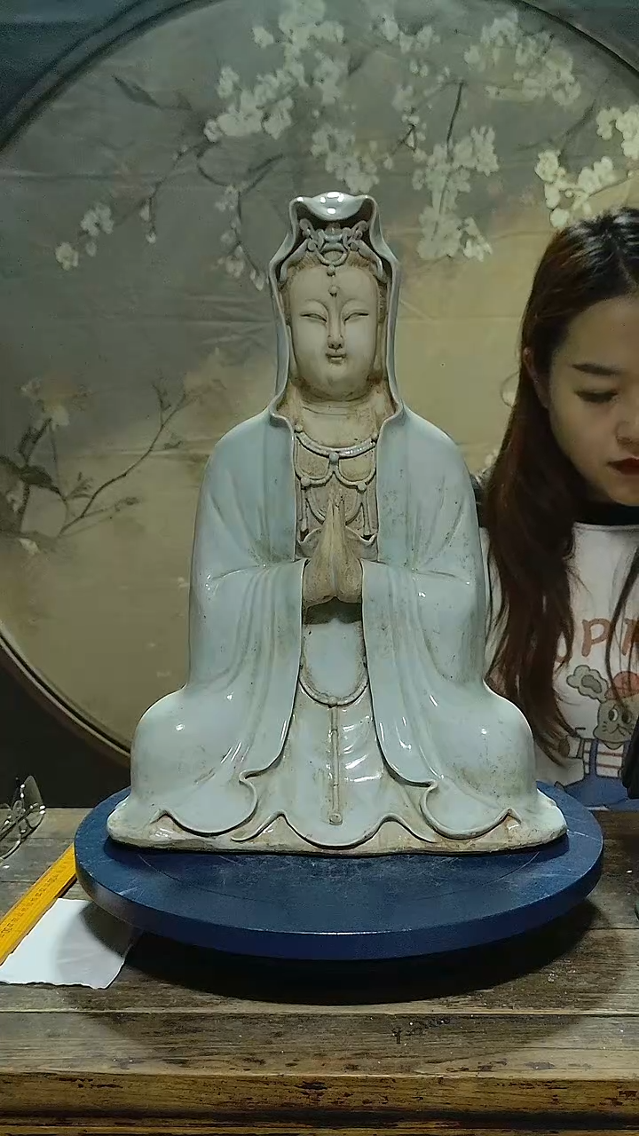 摆件湖田窑观音造像，高48公分