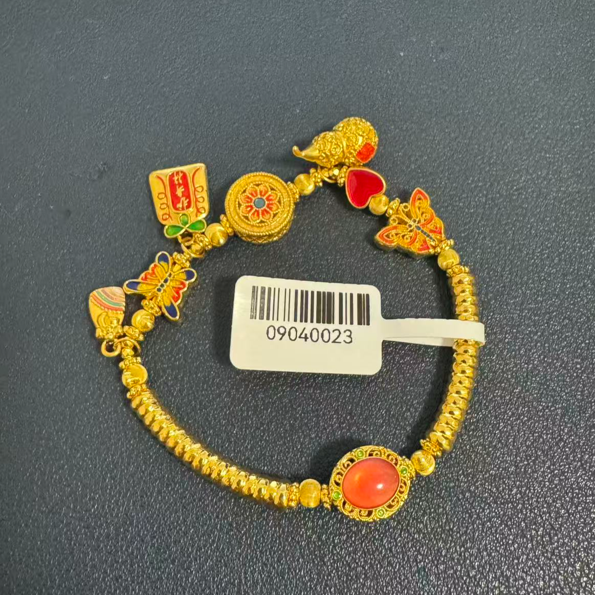 足金999镂空花丝球爱心葫芦滴溜手串   09040023