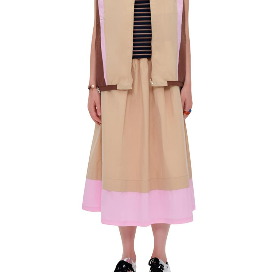 【茉舍】 HI TO HI Hi卡其拼粉长半裙H5228-998