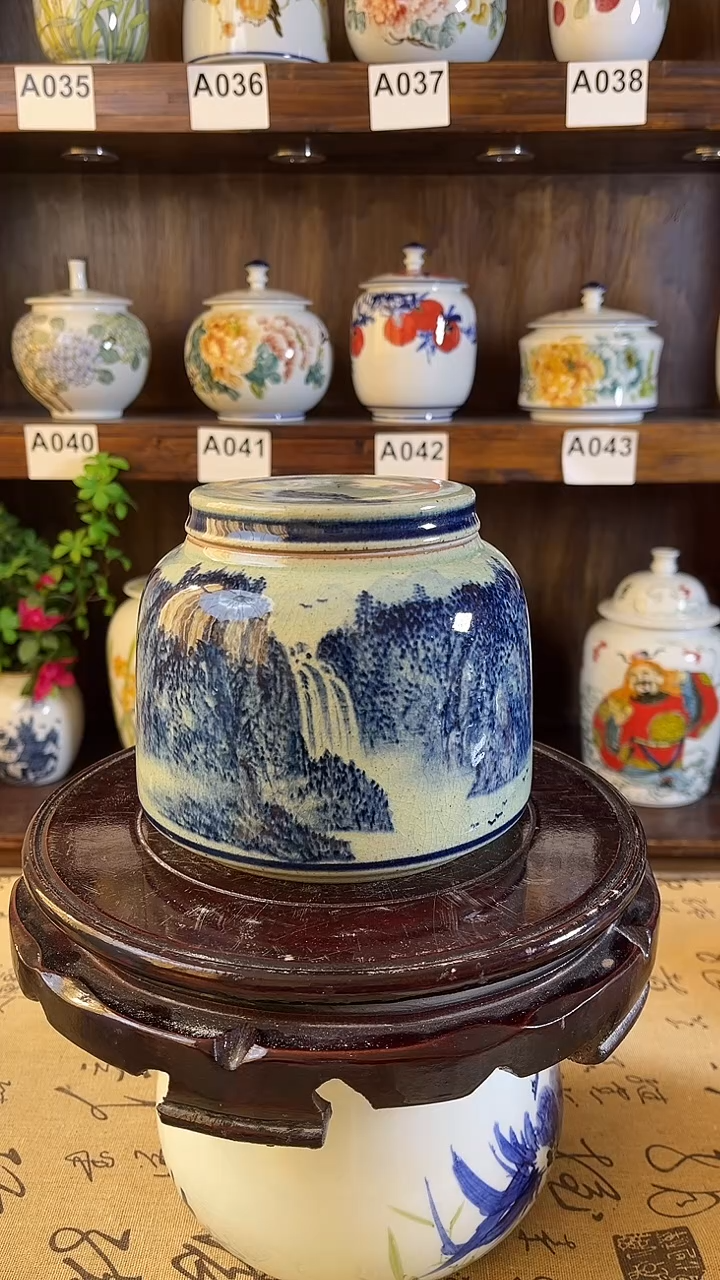 【闪购商品】纯手工手绘精工山水储物罐