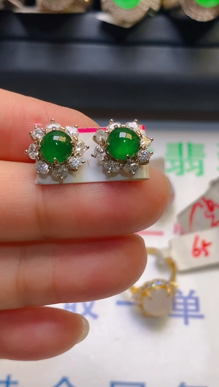 【闪购商品】翡翠耳饰银S925镶嵌天然A货翡翠1