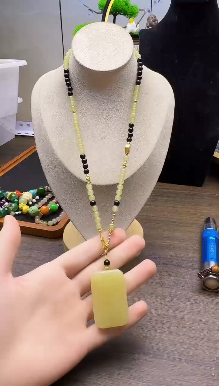 和田玉14K金镶嵌颈饰X79