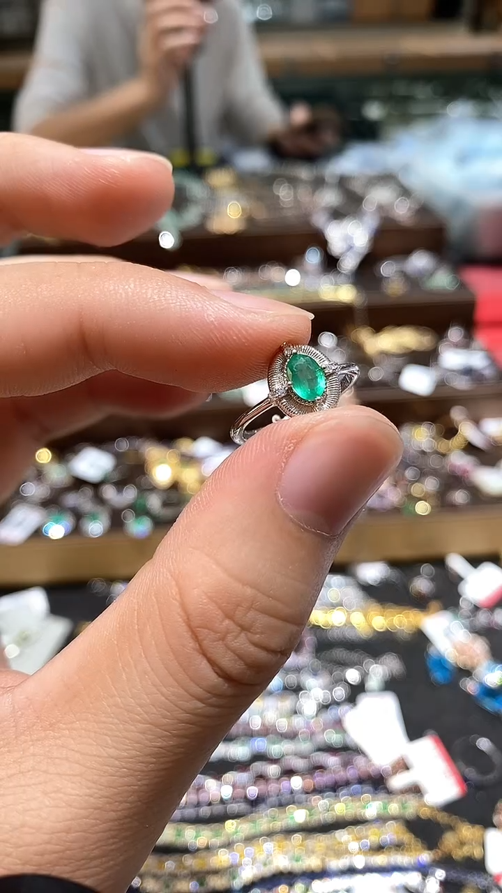 【闪购商品】祖母绿戒指银S925镶嵌戒指