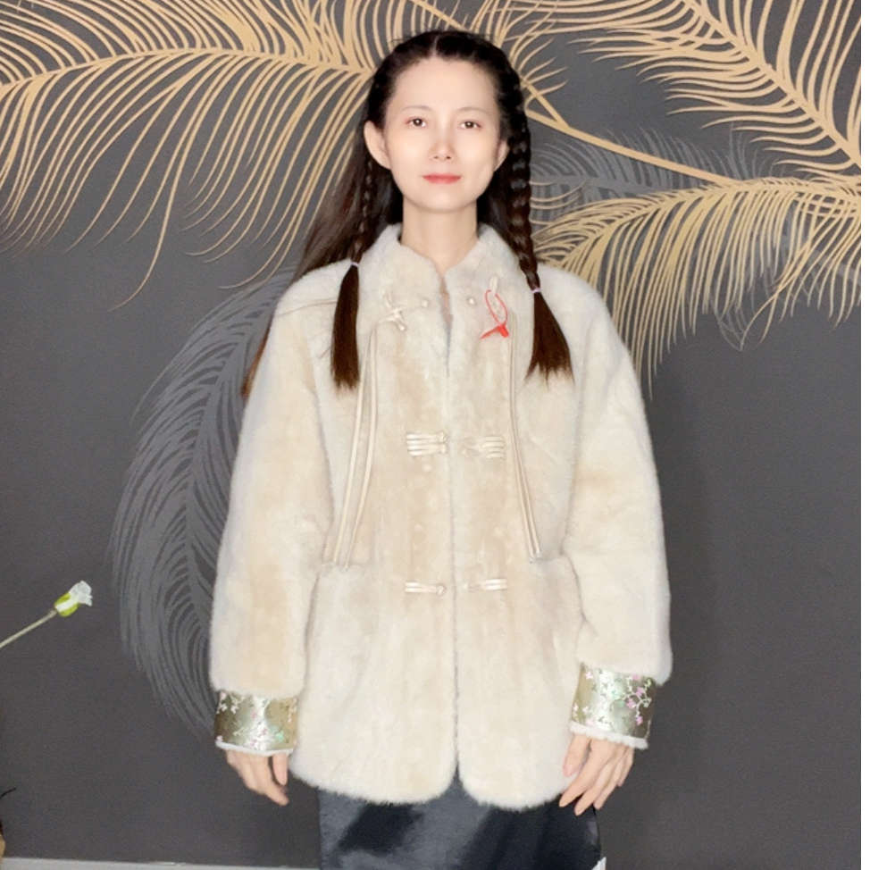 人造皮草 新中式人造皮草杏色2025新款宽松松弛百搭轻奢上衣