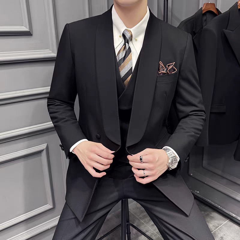 高级感男士西服套装休闲宴会主持帅气高定西装男新郎结婚高档礼服